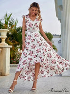 Informal Flowery Lace Neckline Uneven Waist Dress