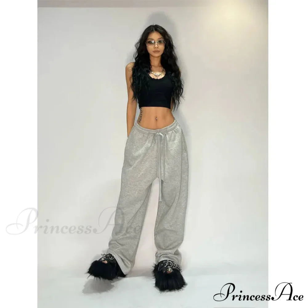 Informal Gray Broad Leg Sweatpants Trousers