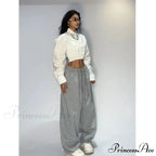 Informal Gray Broad Leg Sweatpants Trousers