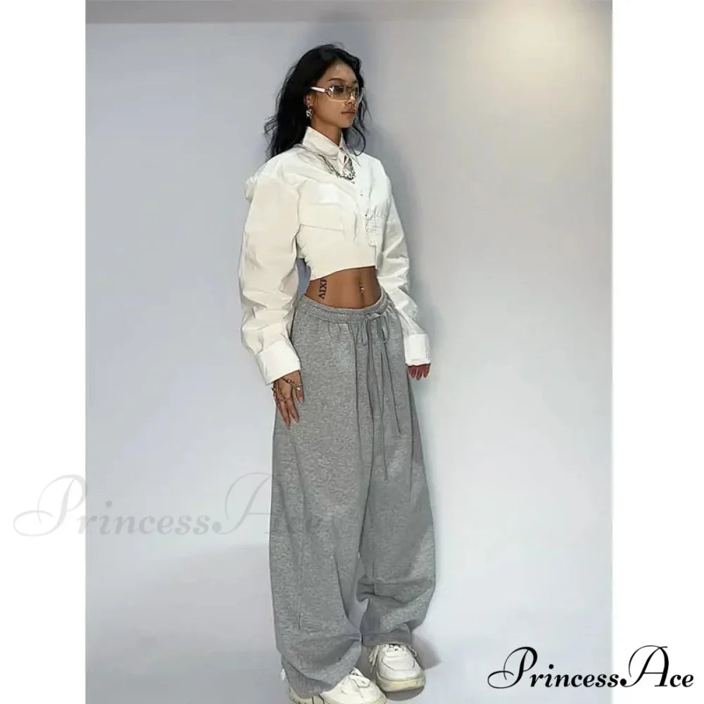 Informal Gray Broad Leg Sweatpants Trousers