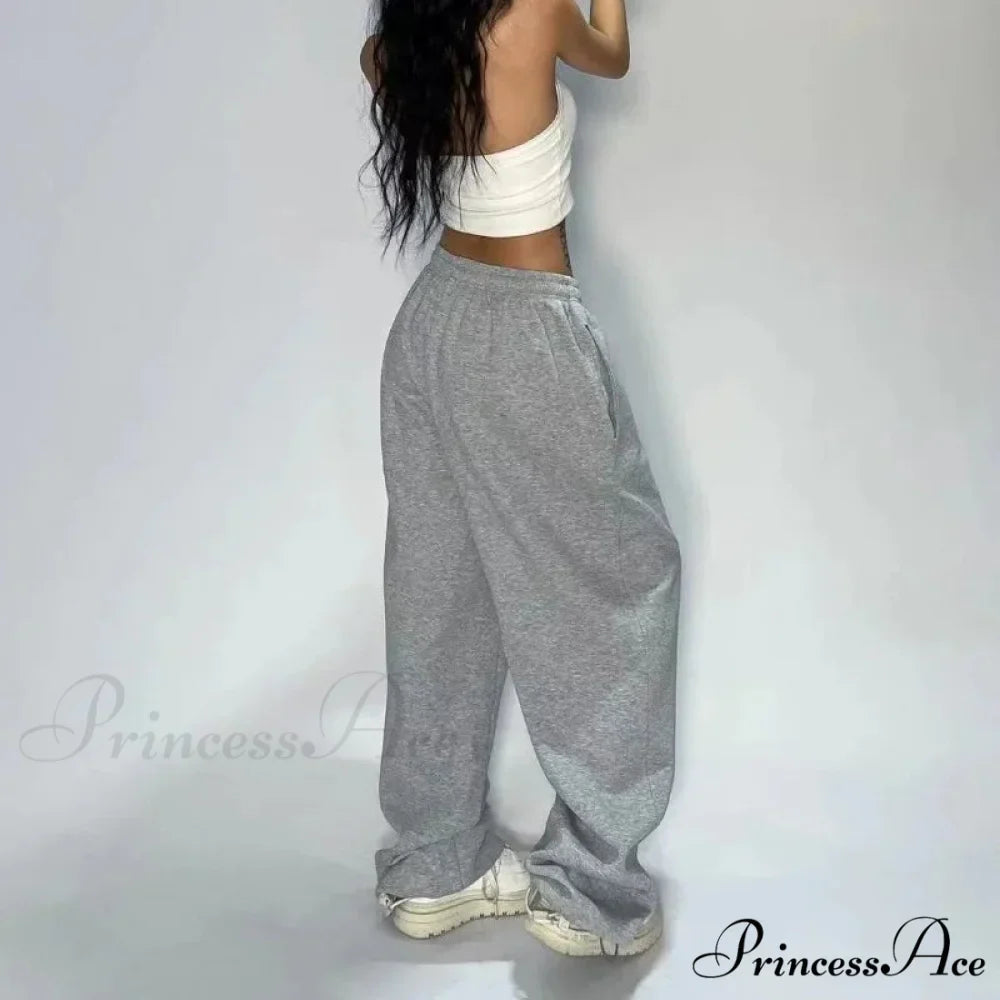 Informal Gray Broad Leg Sweatpants Trousers