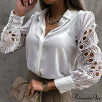 Informal Ivory Lace Hollowed-out Button Shirt