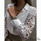 Informal Ivory Lace Hollowed-out Button Shirt