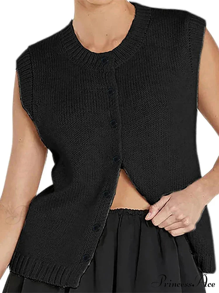 Informal Knitted Sleeveless Sweater