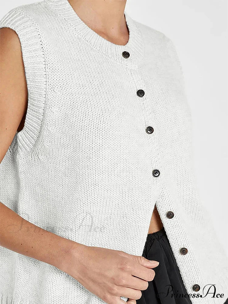 Informal Knitted Sleeveless Sweater