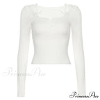 Informal Lace Trim Halter Slender Solid Square Neck Knit Top