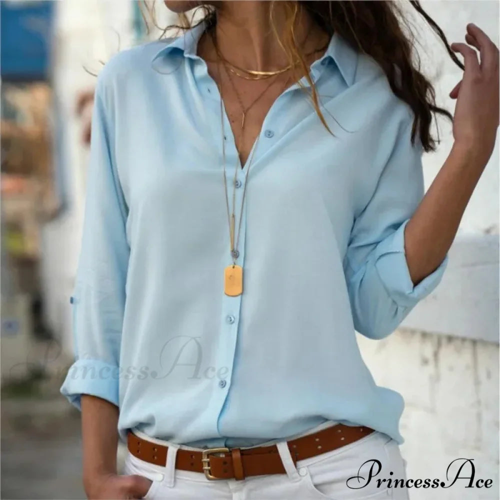 Informal Monochromatic Extended Sleeve Button Blouse