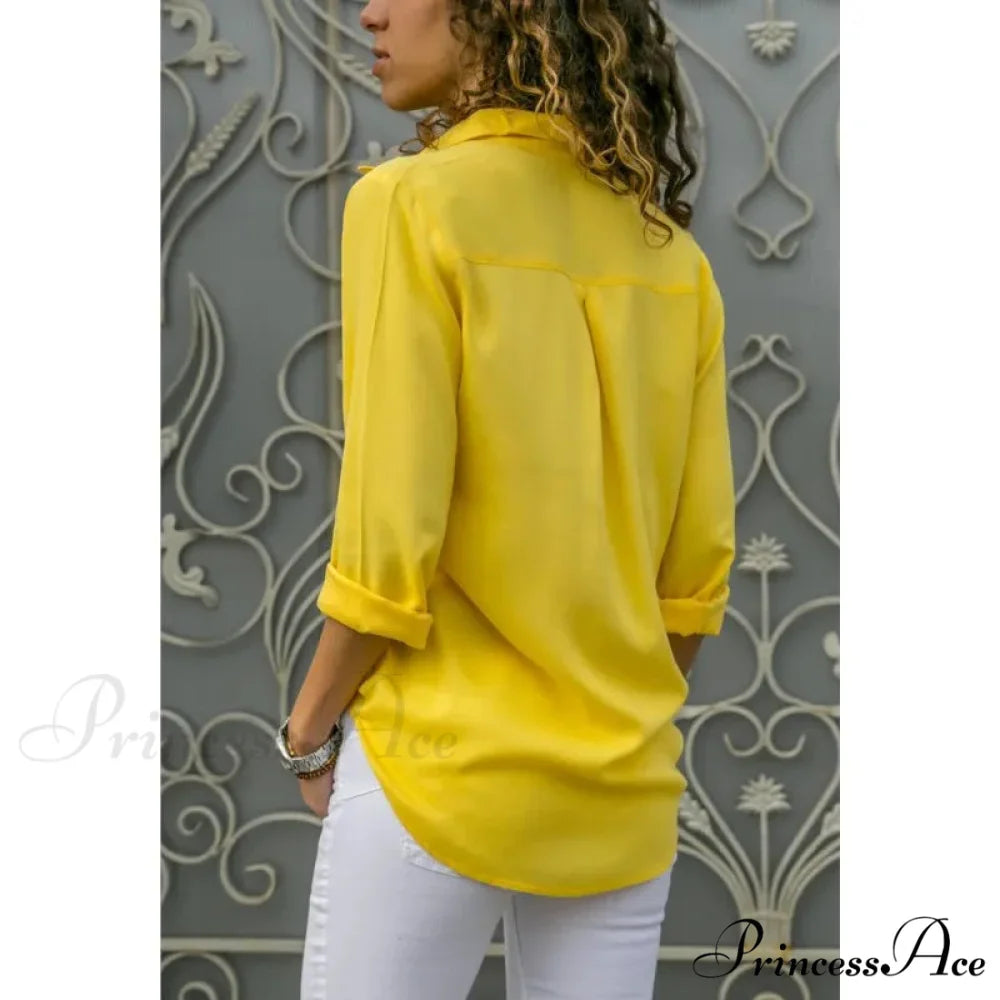 Informal Monochromatic Extended Sleeve Button Blouse