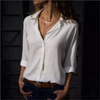 Informal Monochromatic Extended Sleeve Button Blouse