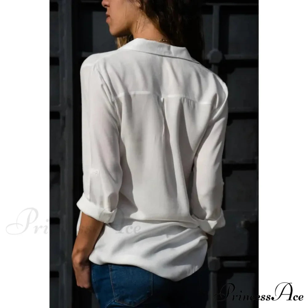 Informal Monochromatic Extended Sleeve Button Blouse