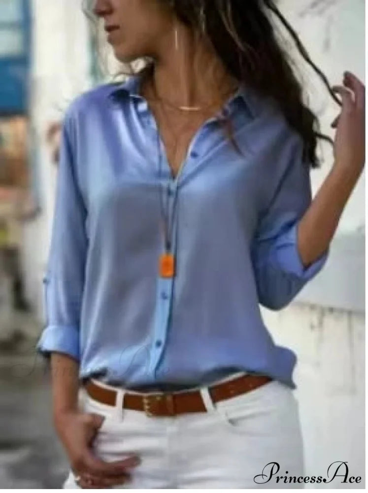 Informal Monochromatic Extended Sleeve Button Blouse