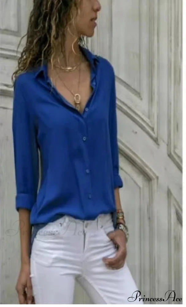 Informal Monochromatic Extended Sleeve Button Blouse