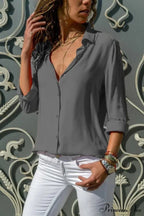 Informal Monochromatic Extended Sleeve Button Blouse
