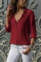 Informal Monochromatic Extended Sleeve Button Blouse