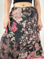 Informal Patchwork Flowery Straight Trim Mid-Rise Maxi Skirt Urban Wear