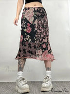 Informal Patchwork Flowery Straight Trim Mid-Rise Maxi Skirt Urban Wear