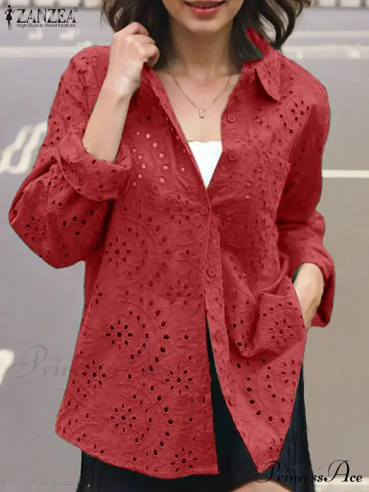 Informal Patchwork Fold-over Collar Stitched Blouse