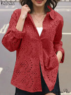 Informal Patchwork Fold-over Collar Stitched Blouse