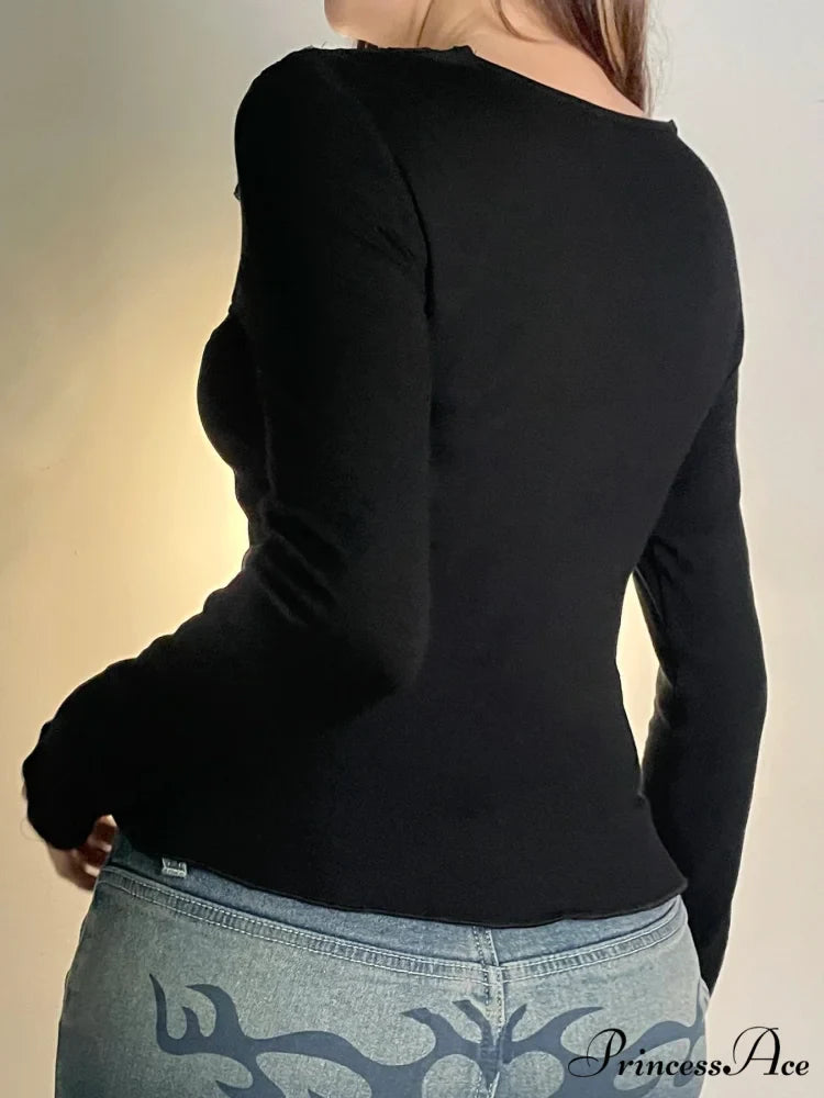 Informal Patchwork Lace Slender V-Neck Extended Sleeve Knit Top