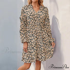 Informal Printed Extended Sleeve Flower Dress