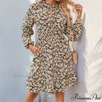 Informal Printed Extended Sleeve Flower Dress
