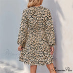Informal Printed Extended Sleeve Flower Dress