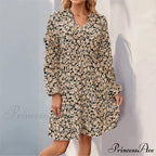 Informal Printed Extended Sleeve Flower Dress
