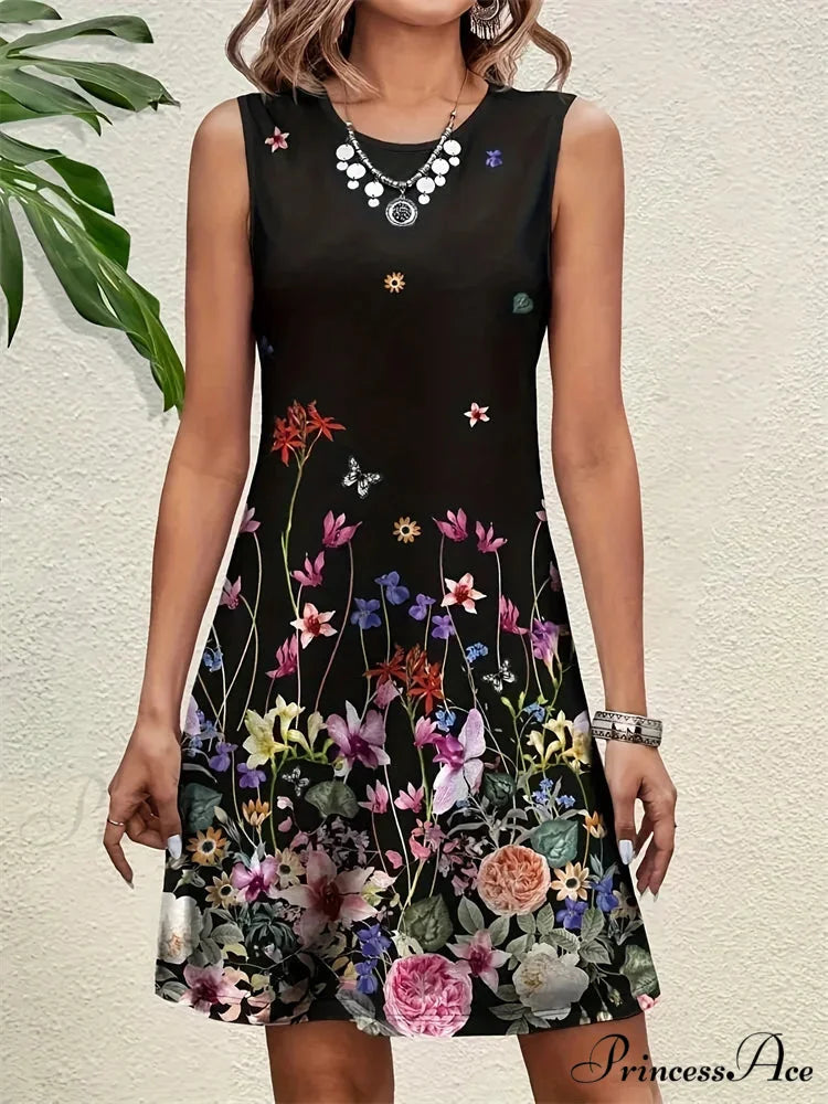 Informal Retro Bohemian Flower Pattern Summer Bodycon Flower Dress