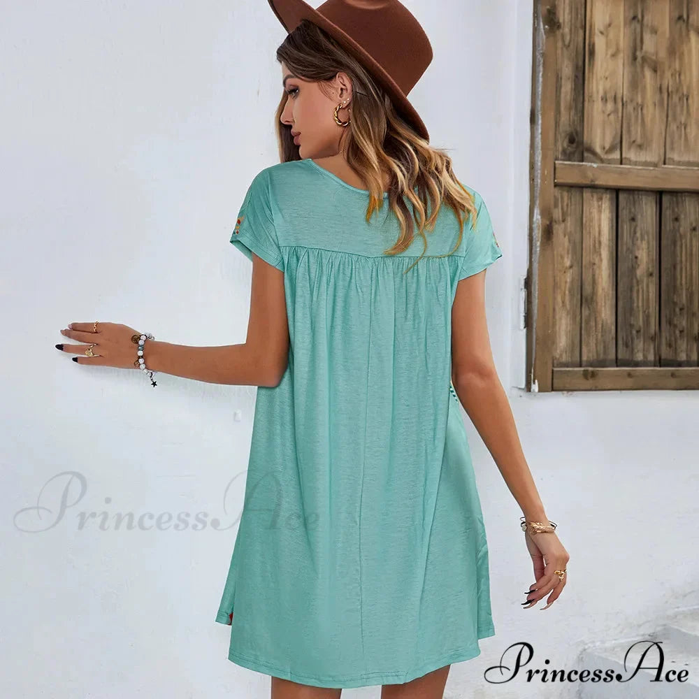 Informal round-neck Cotton Bohemian Dress