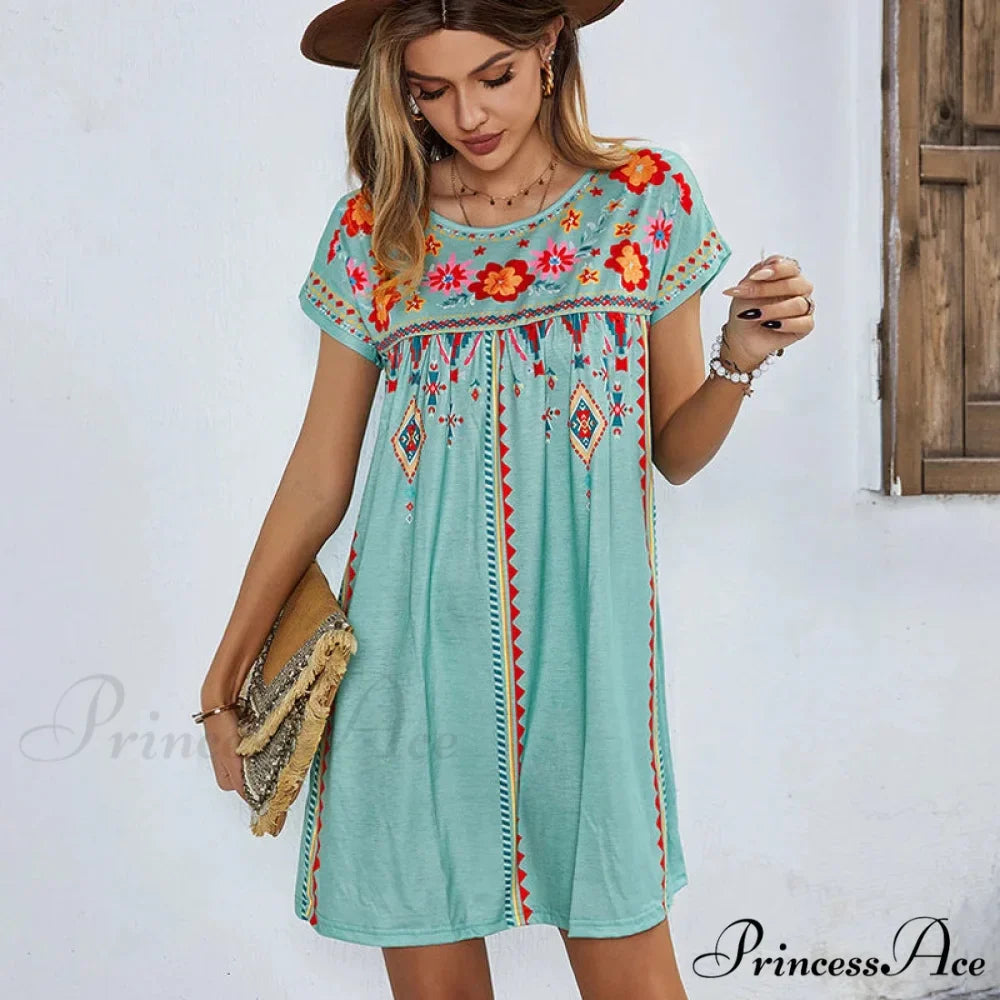 Informal round-neck Cotton Bohemian Dress