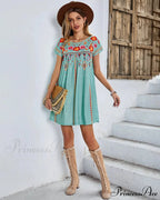 Informal round-neck Cotton Bohemian Dress
