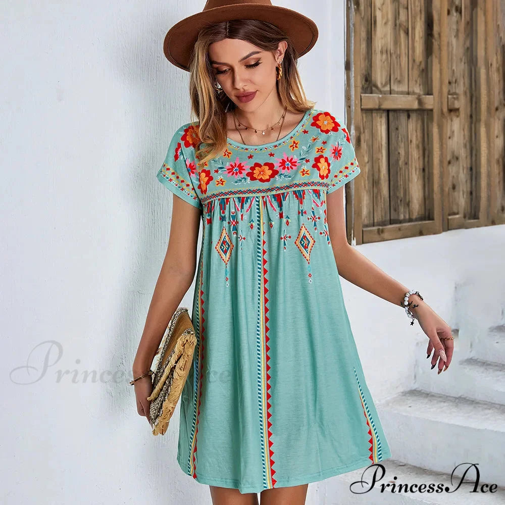 Informal round-neck Cotton Bohemian Dress