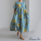 Informal Round Neck Flower Pattern Baggy Long Summer Dress