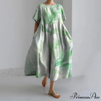 Informal Round Neck Flower Pattern Baggy Long Summer Dress