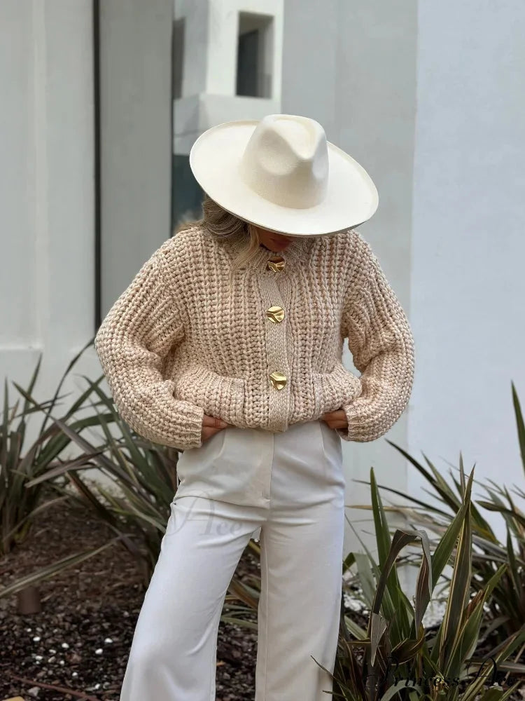 Informal Round Neck Lengthy Sleeve Pocket Cardigan