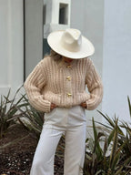 Informal Round Neck Lengthy Sleeve Pocket Cardigan