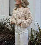 Informal Round Neck Lengthy Sleeve Pocket Cardigan