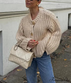 Informal Round Neck Lengthy Sleeve Pocket Cardigan