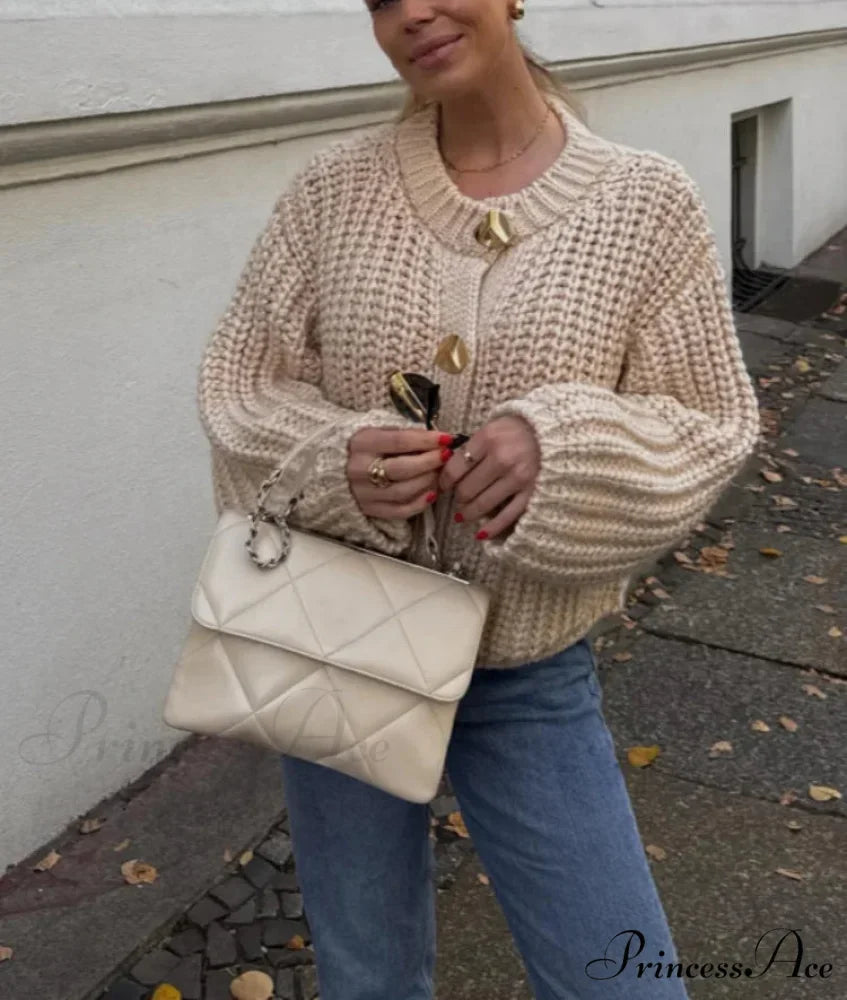 Informal Round Neck Lengthy Sleeve Pocket Cardigan