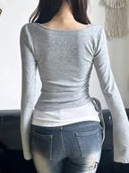 Informal Slim Wrap Sweet Square Neckline Knit Top