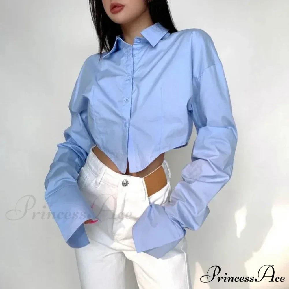 Informal Solitary Buttoned Fold Over Collar Short Sleeve Top