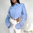Informal Solitary Buttoned Fold Over Collar Short Sleeve Top