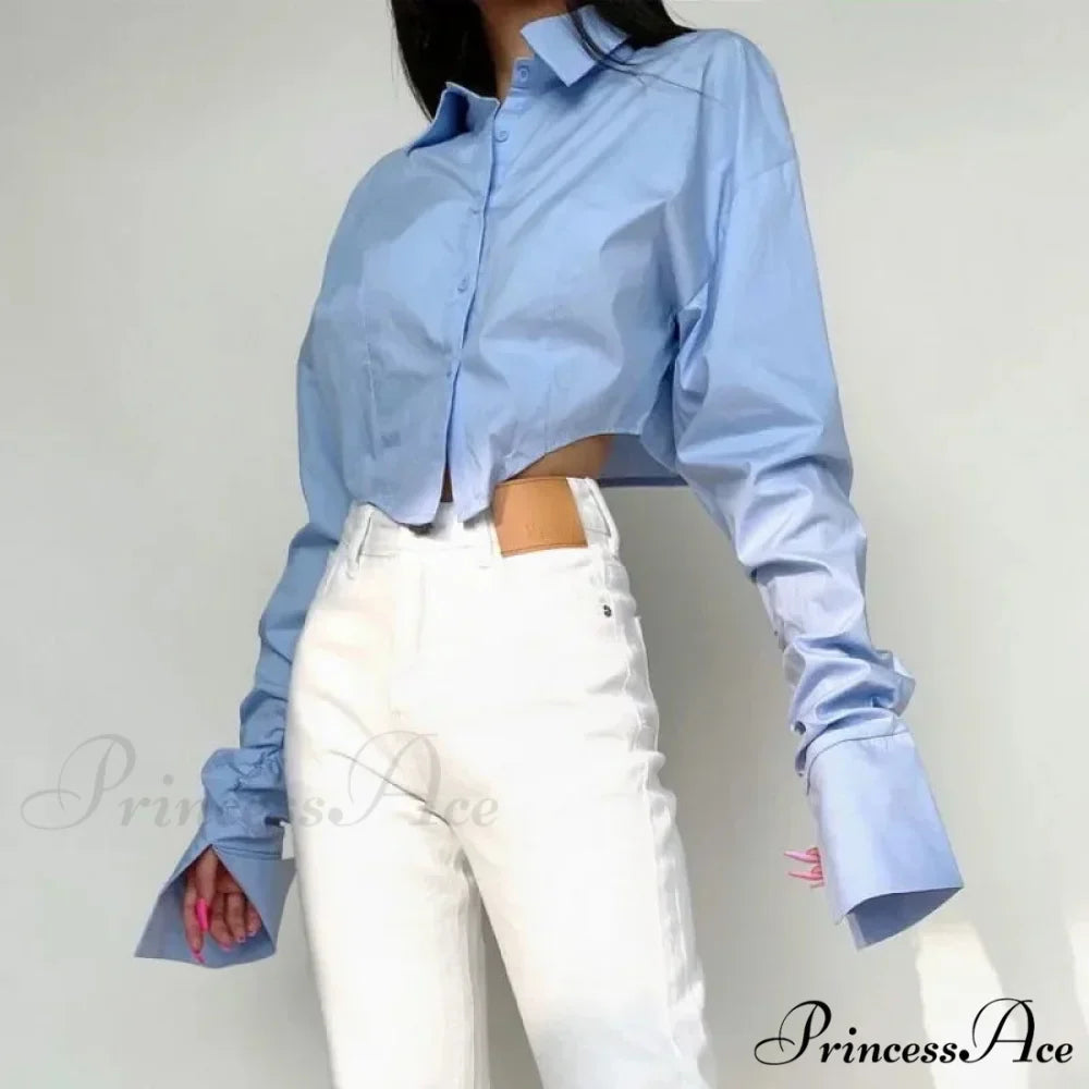 Informal Solitary Buttoned Fold Over Collar Short Sleeve Top