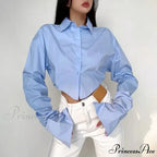 Informal Solitary Buttoned Fold Over Collar Short Sleeve Top