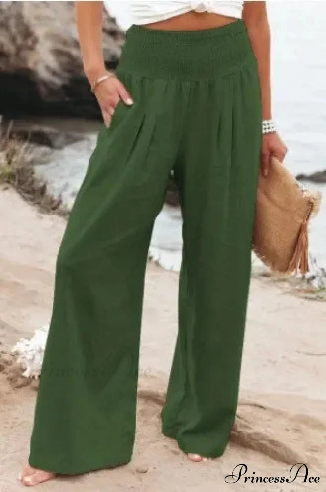 Informal Stretchy Waist Linen Broad Trousers