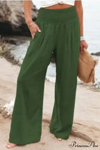 Informal Stretchy Waist Linen Broad Trousers