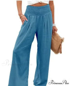 Informal Stretchy Waist Linen Broad Trousers