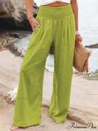 Informal Stretchy Waist Linen Broad Trousers