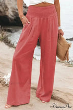 Informal Stretchy Waist Linen Broad Trousers