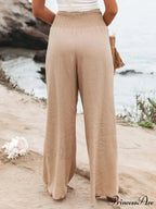 Informal Stretchy Waist Linen Broad Trousers